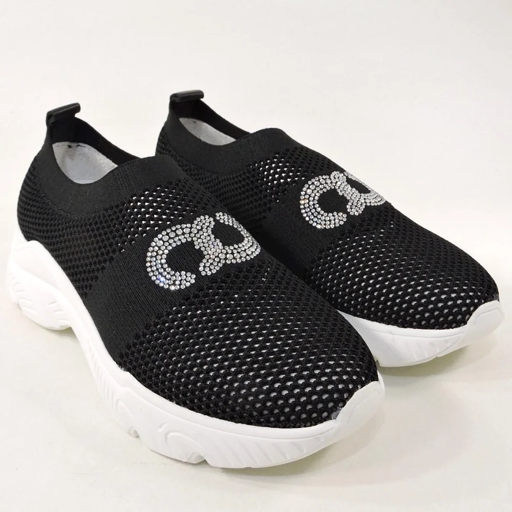 CASADEI 🇮🇹 WOMEN'S BLACK STREICH FABRIC FASHION SUMMER SNEAKERS - Picture 8 of 10